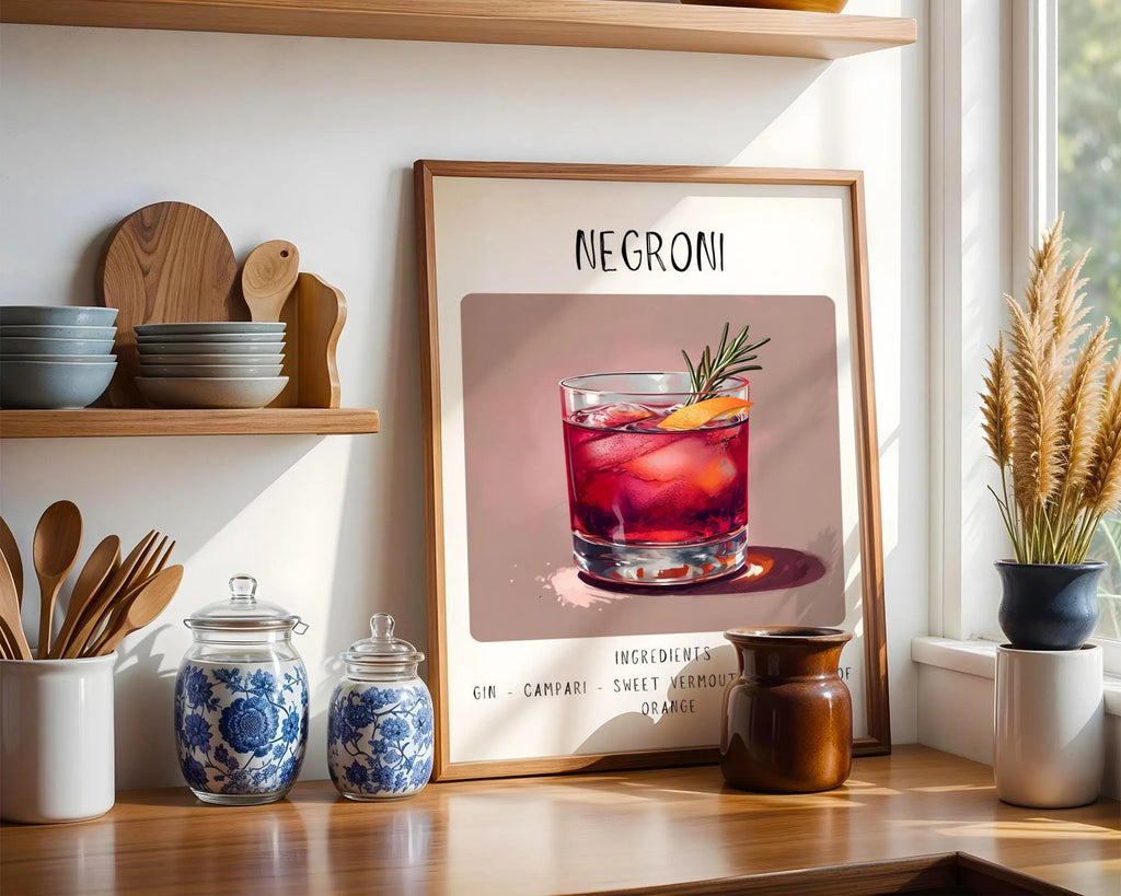 Negroni Cocktail Art Print | Minimalist Bar Cart Poster wall art print, modern home decor, unframed artwork by Nomad & Nest