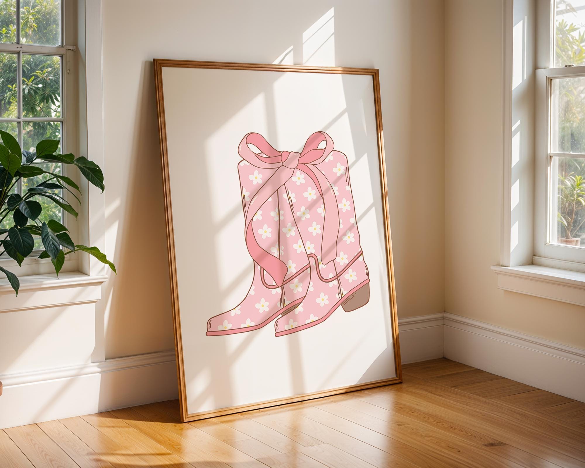 Pink Daisy Cowboy Boots Print | Girly Western Wall Art wall art print, modern home decor, unframed artwork by Nomad & Nest