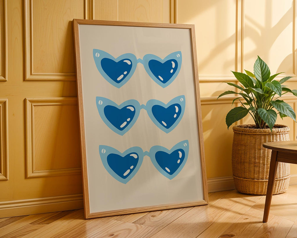 Blue Heart Sunglasses Print | Retro Pop Art Poster wall art print, modern home decor, unframed artwork by Nomad & Nest