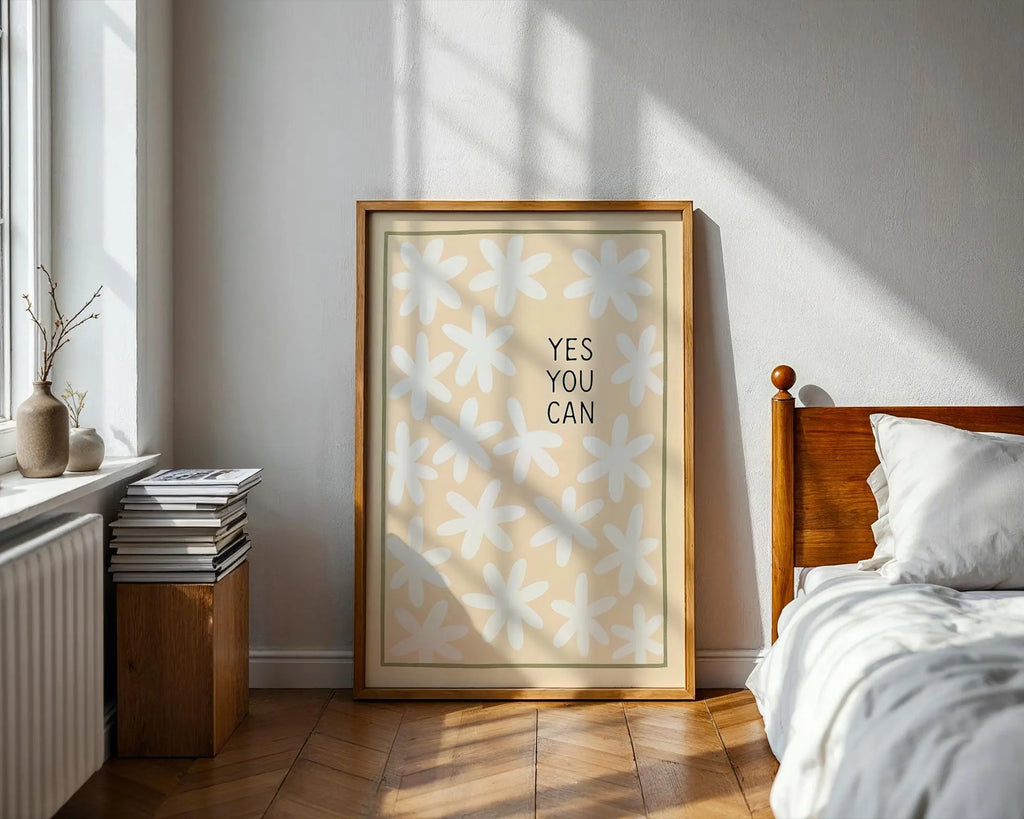 Yes You Can Print | Minimalist Floral Motivational Wall Art wall art print, modern home decor, unframed artwork by Nomad & Nest