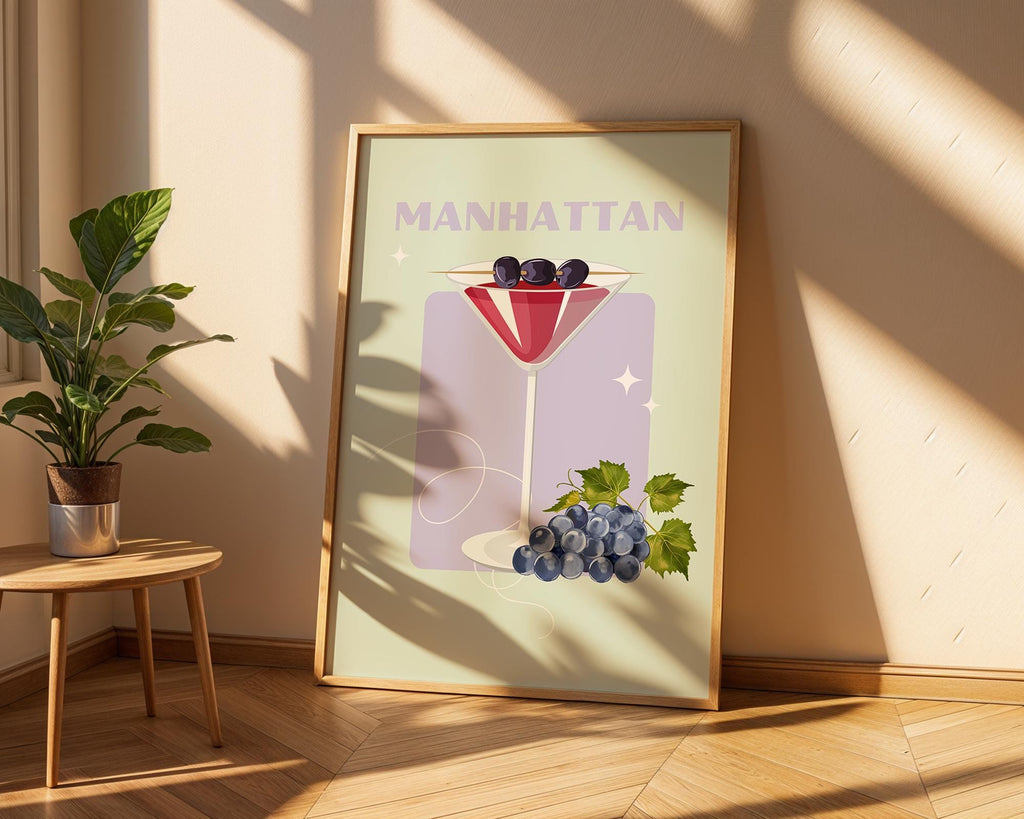 Manhattan Cocktail Print | Retro Bar Illustration, Home Bar Decor wall art print, modern home decor, unframed artwork by Nomad & Nest