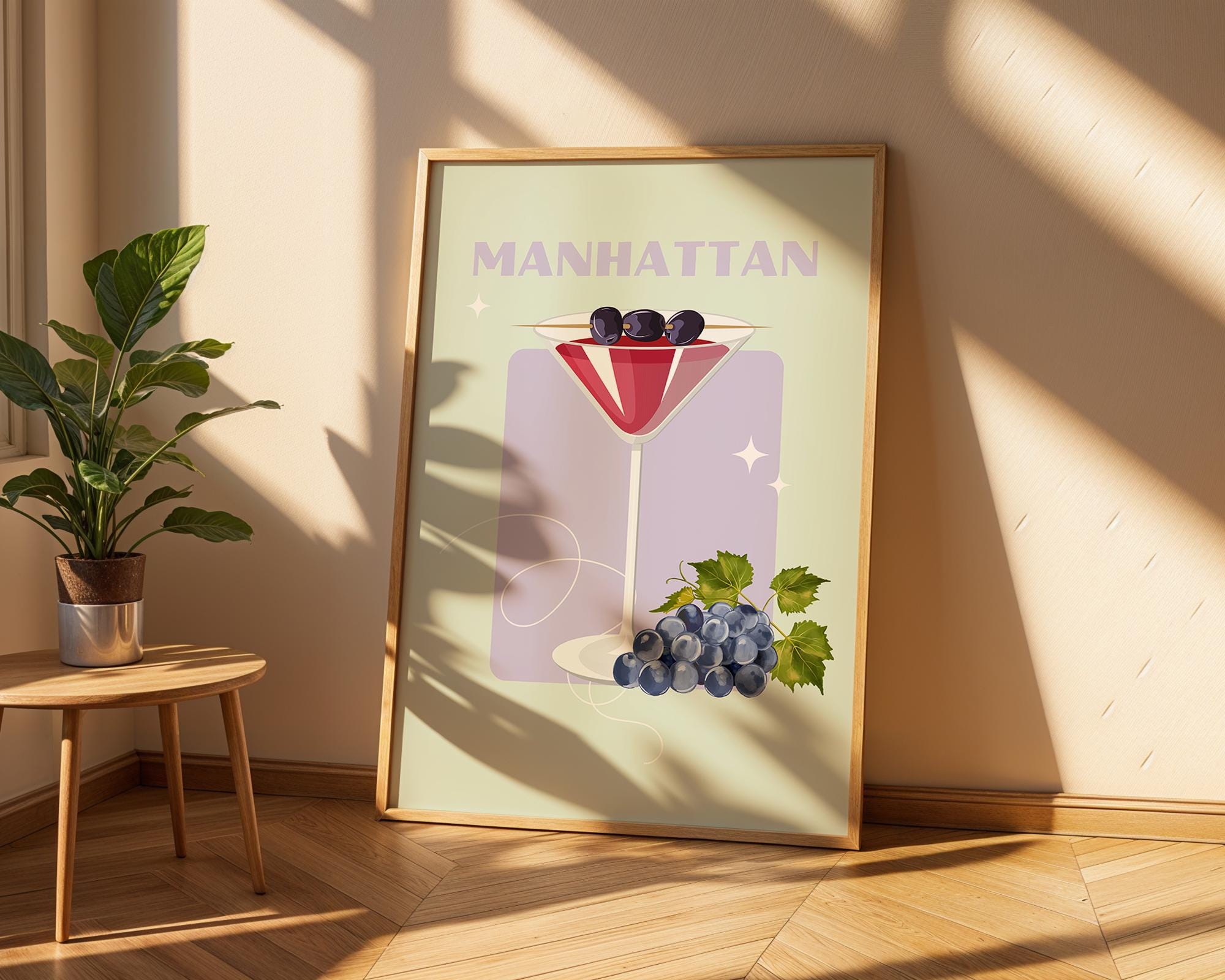 Manhattan Cocktail Print | Retro Bar Illustration, Home Bar Decor wall art print, modern home decor, unframed artwork by Nomad & Nest