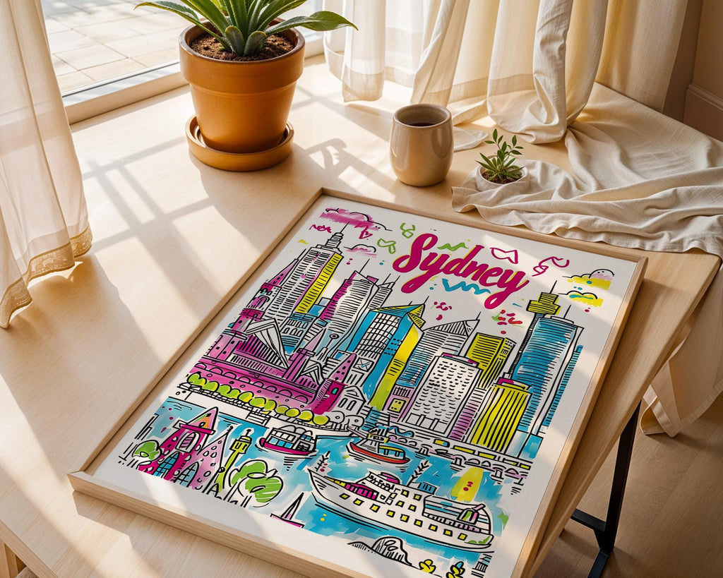Sydney Opera House Print | Colorful Australia Travel Poster wall art print, modern home decor, unframed artwork by Nomad & Nest