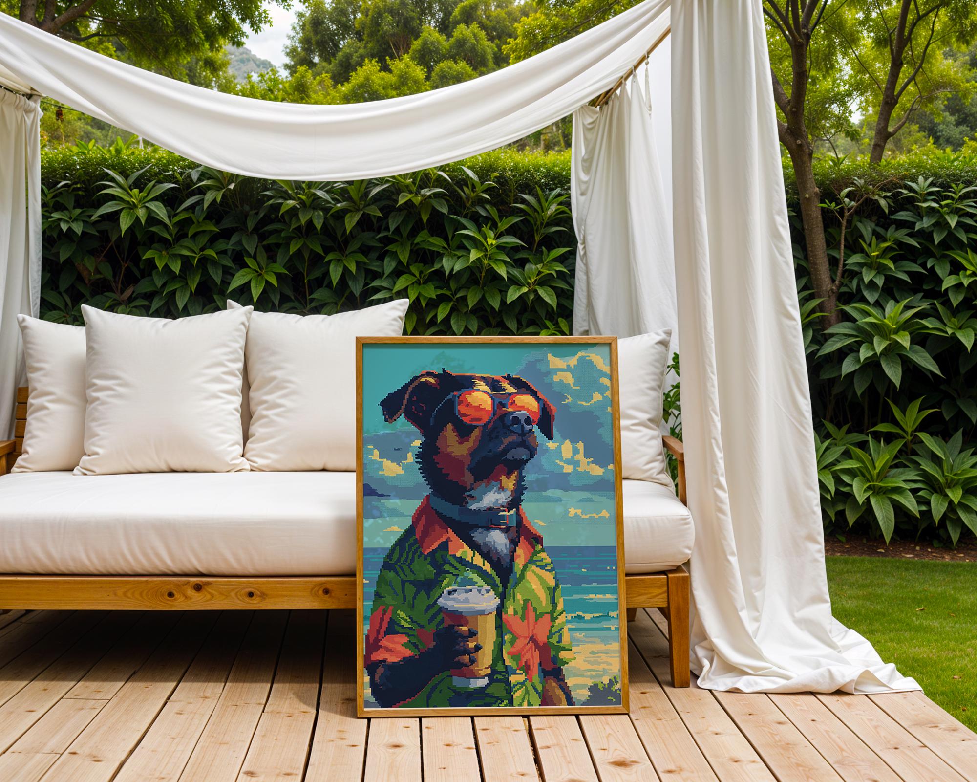 Tropical Dog Print | Retro Beach Wall Art, Summer Holiday Poster wall art print, modern home decor, unframed artwork by Nomad & Nest