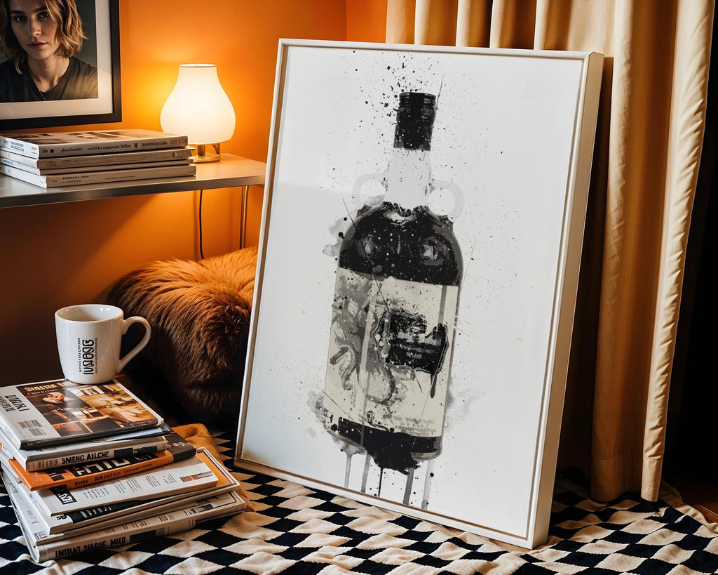 Rum Bottle Art Print | Alcohol Ink Splash, Modern Bar Decor (Unframed) wall art print, modern home decor, unframed artwork by Nomad & Nest
