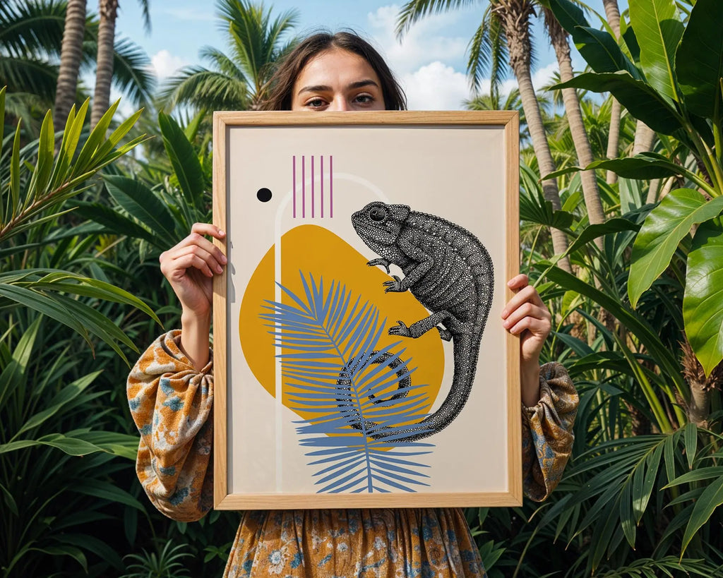 Chameleon Geometric Art Print | Modern Animal Illustration wall art print, modern home decor, unframed artwork by Nomad & Nest