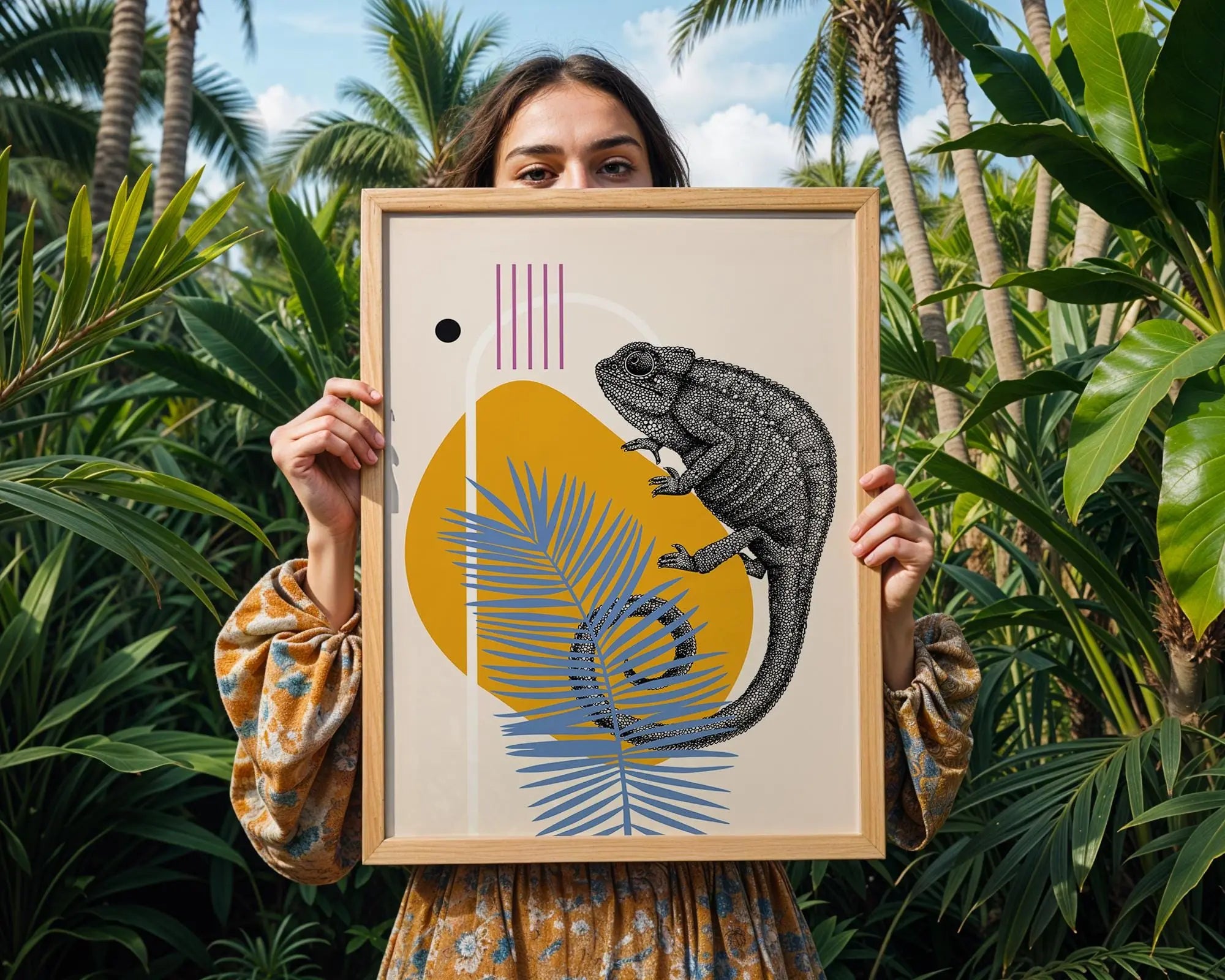 Chameleon Geometric Art Print | Modern Animal Illustration wall art print, modern home decor, unframed artwork by Nomad & Nest