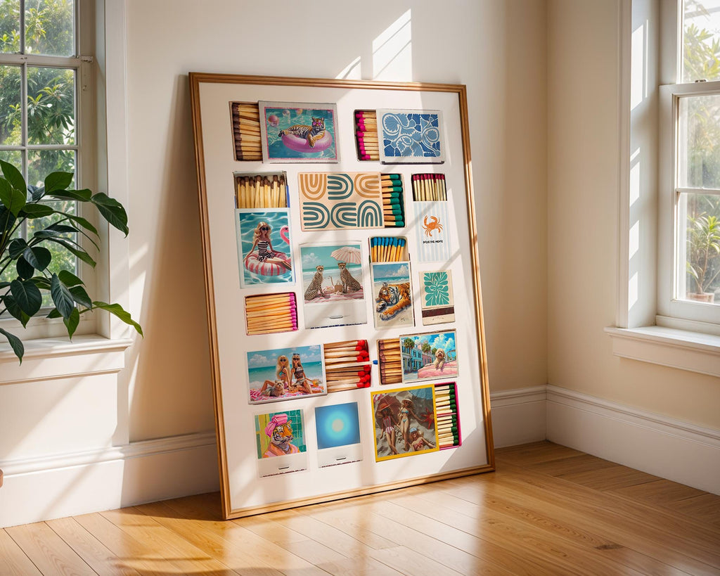 Colourful Prints | Vintage Matchbox Art Print | Retro Summer Travel Poster wall art print, modern home decor, unframed artwork by Nomad & Nest