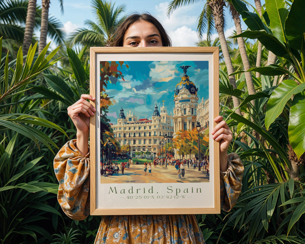 Madrid Spain Travel Poster – Metropolis Building Art Print wall art print, modern home decor, unframed artwork by Nomad & Nest