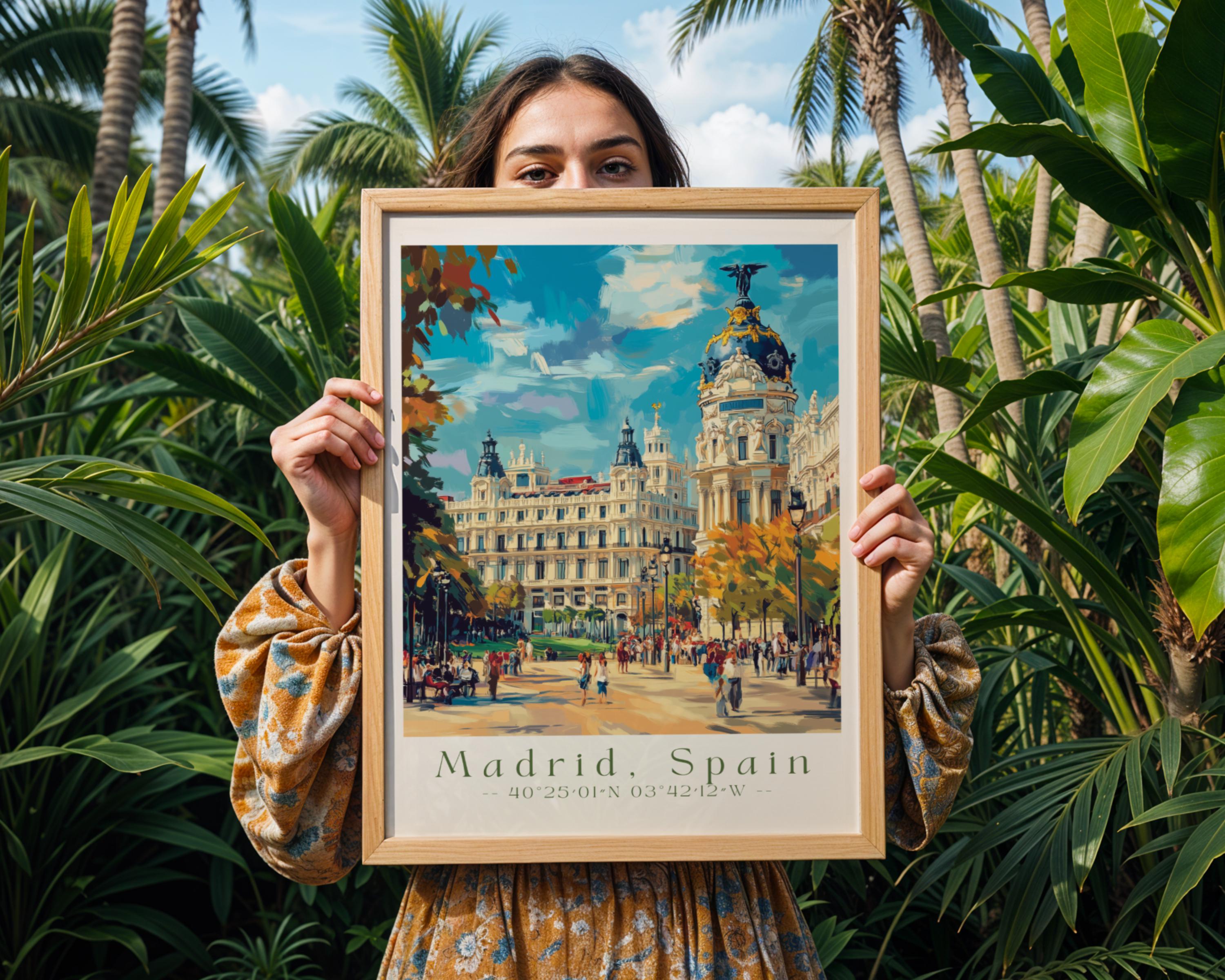 Madrid Spain Travel Poster – Metropolis Building Art Print wall art print, modern home decor, unframed artwork by Nomad & Nest