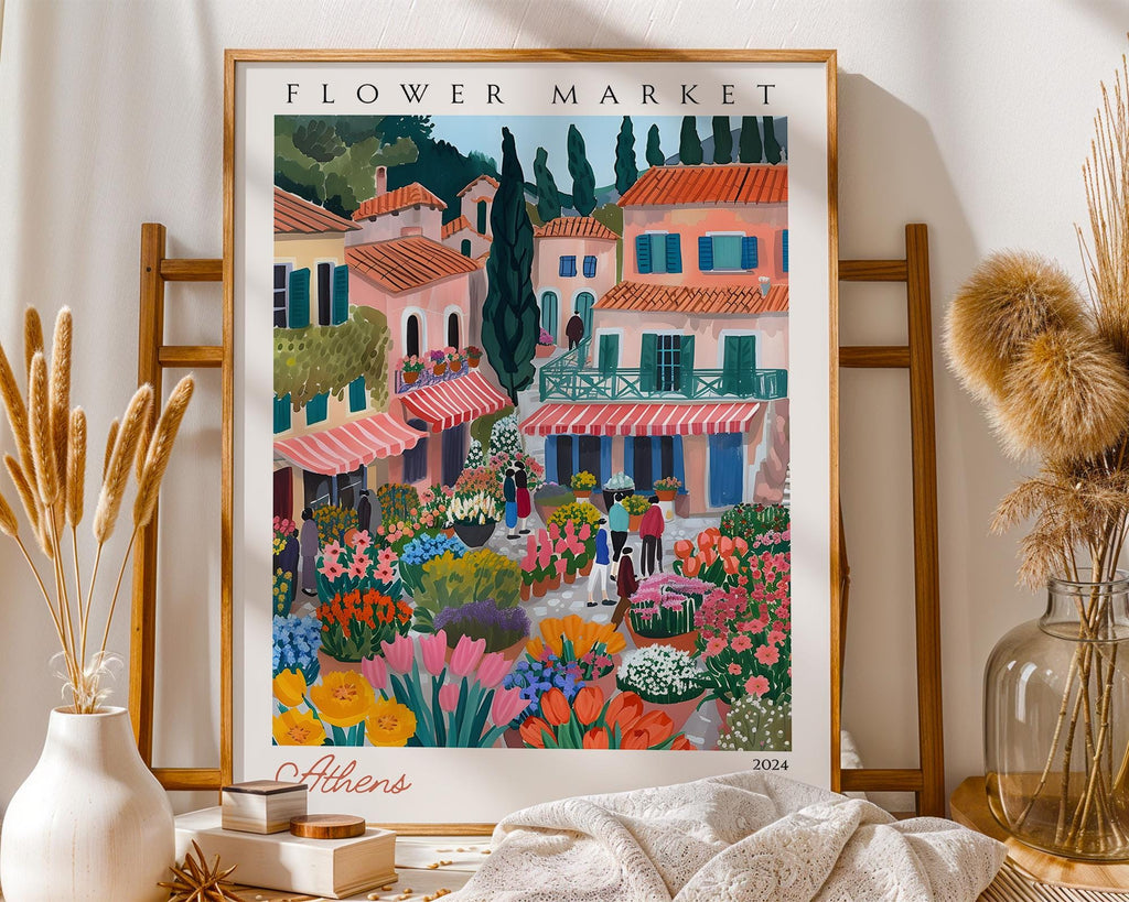 Athens Flower Market Poster | Vintage Greek Travel Print wall art print, modern home decor, unframed artwork by Nomad & Nest