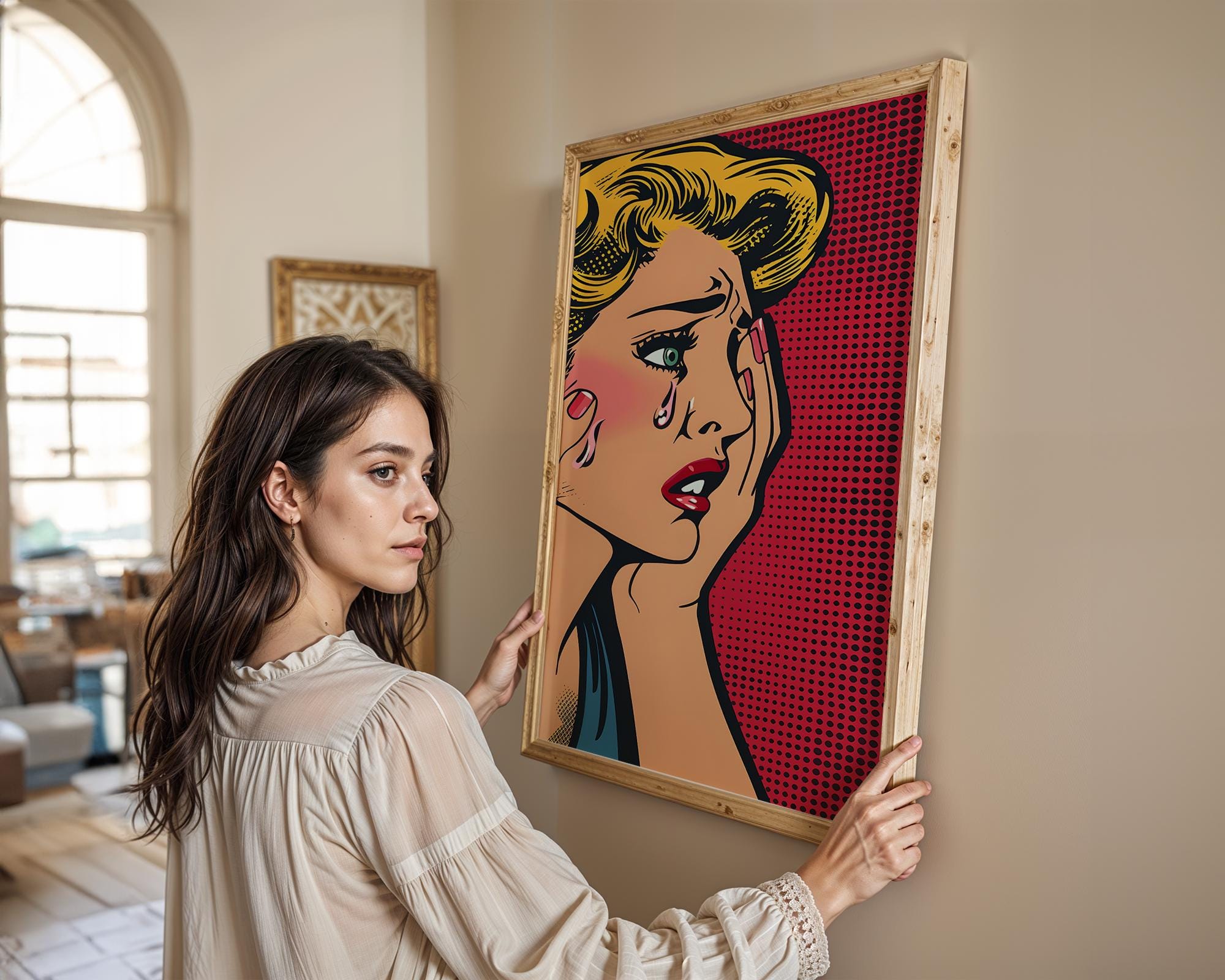 Modern Pop Art | Crying Woman  Print | Vintage Comic Book Style wall art print, modern home decor, unframed artwork by Nomad & Nest