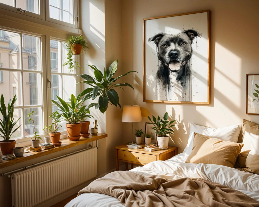 Staffordshire Bull Terrier Watercolor Print | Smiling Staffy Dog Portrait Wall Art wall art print, modern home decor, unframed artwork by Nomad & Nest