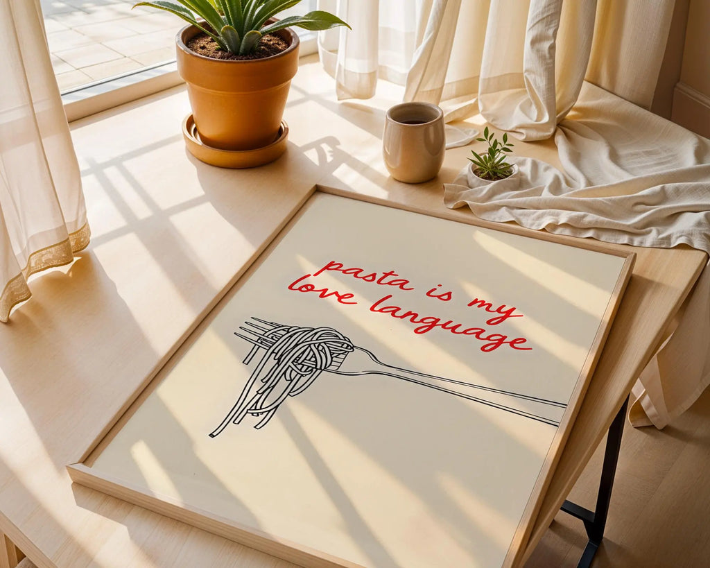 Pasta Is My Love Language Print | Italian Food Line Art Poster wall art print, modern home decor, unframed artwork by Nomad & Nest