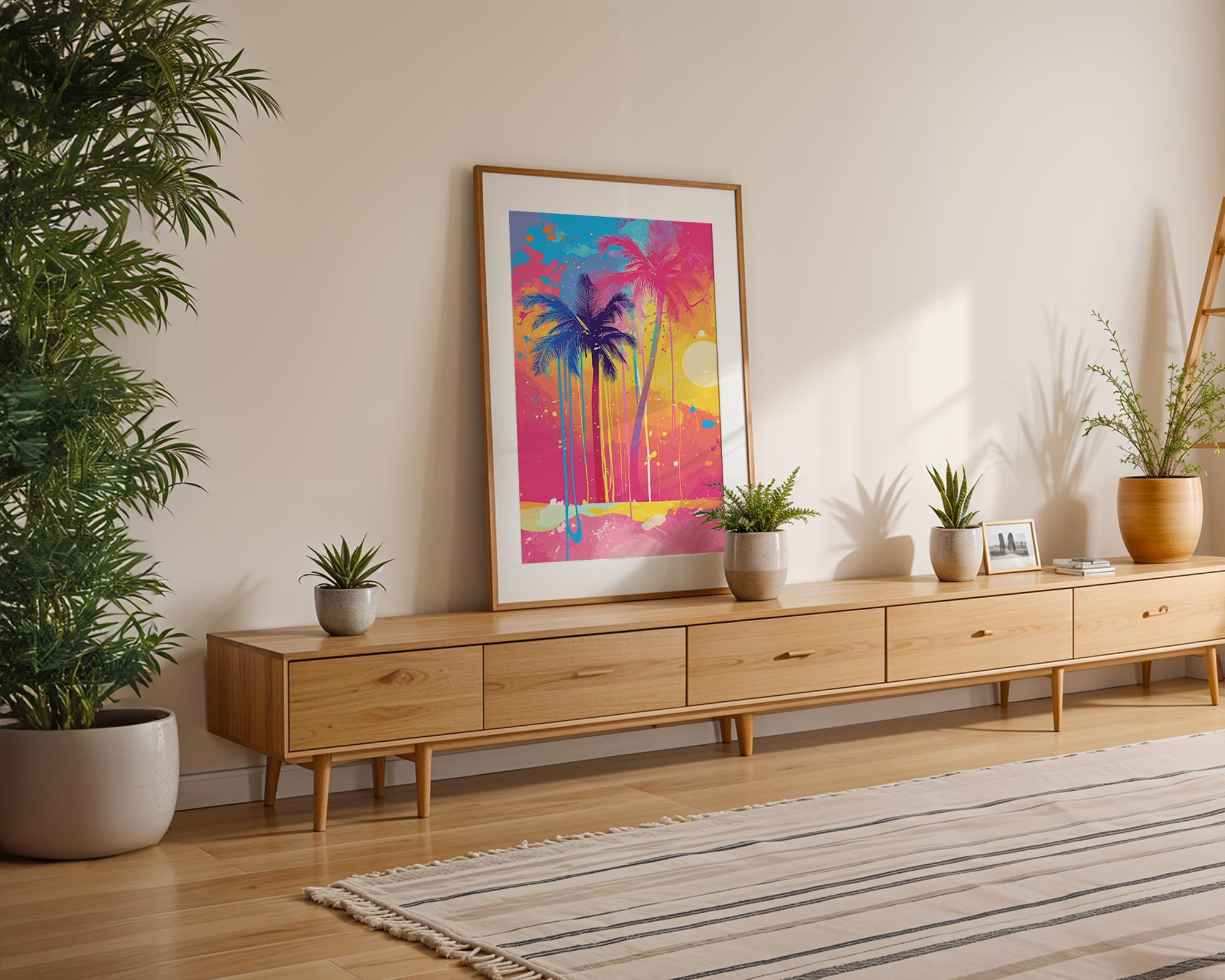 Modern Pop Art | Abstract Palm Tree Print | Colourful Sunset Beach wall art print, modern home decor, unframed artwork by Nomad & Nest