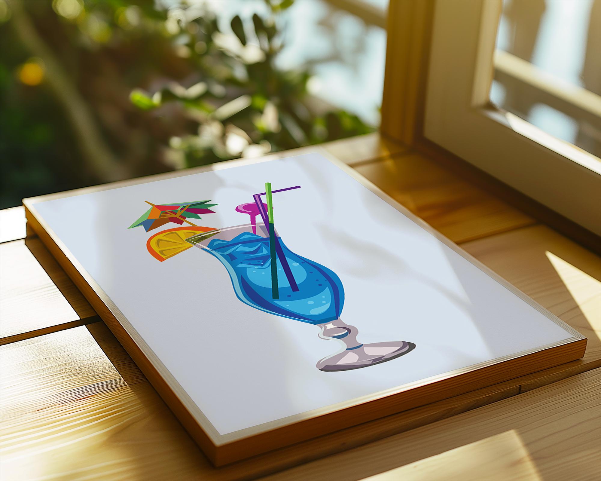 Blue Cocktail Art Print | Tropical Bar Wall Decor wall art print, modern home decor, unframed artwork by Nomad & Nest
