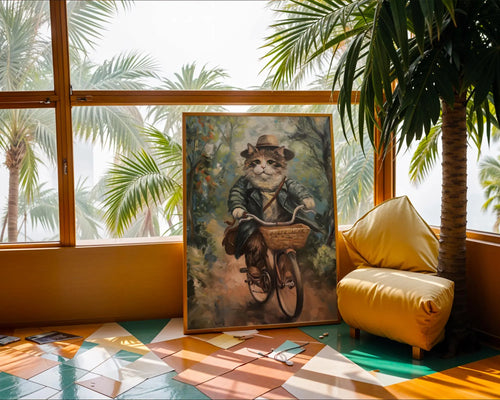Cat on Bicycle Print | Whimsical Feline Poster wall art print, modern home decor, unframed artwork by Nomad & Nest