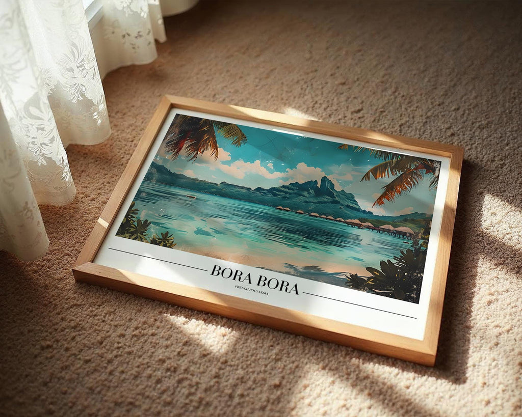 Bora Bora Print | Tropical Island Overwater Bungalow Wall Art wall art print, modern home decor, unframed artwork by Nomad & Nest