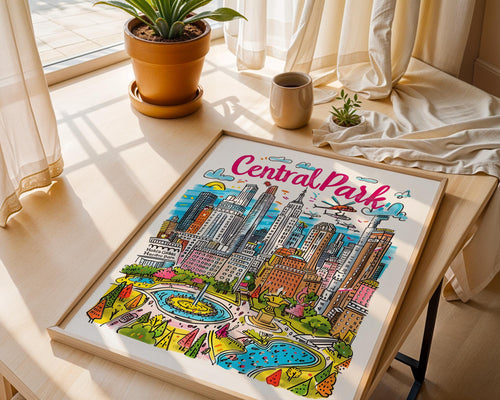Central Park NYC Art Print | Colorful Manhattan Skyline Poster wall art print, modern home decor, unframed artwork by Nomad & Nest