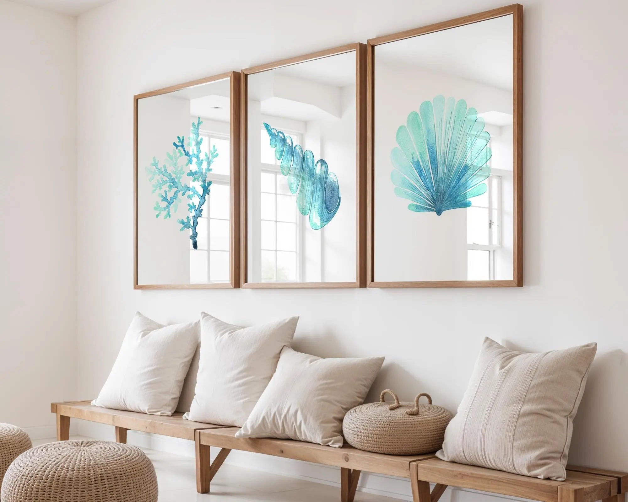 Colourful Prints | Aqua Coral & Shell Prints Set • Modern Beach House Watercolor Art wall art print, modern home decor, unframed artwork by Nomad & Nest