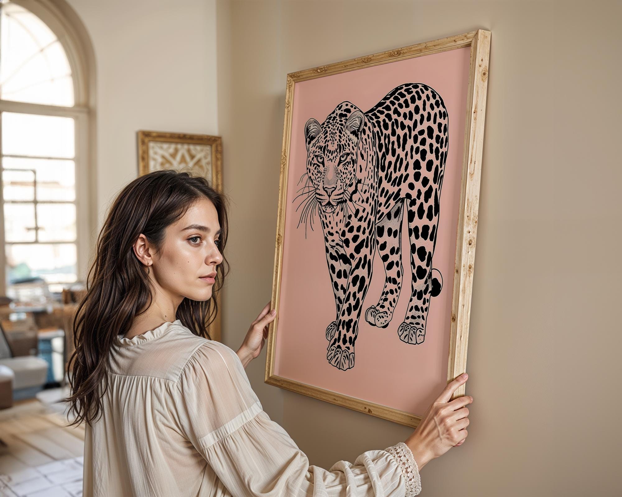 Modern Pop Art | Elegant Leopard  Print | Minimalist Pink Jungle Cat Illustration wall art print, modern home decor, unframed artwork by Nomad & Nest