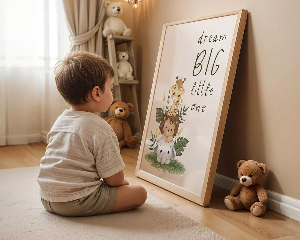 Playroom Ideas | Dream Big Little One Nursery Wall Art | Safari Animal Print wall art print, modern home decor, unframed artwork by Nomad & Nest