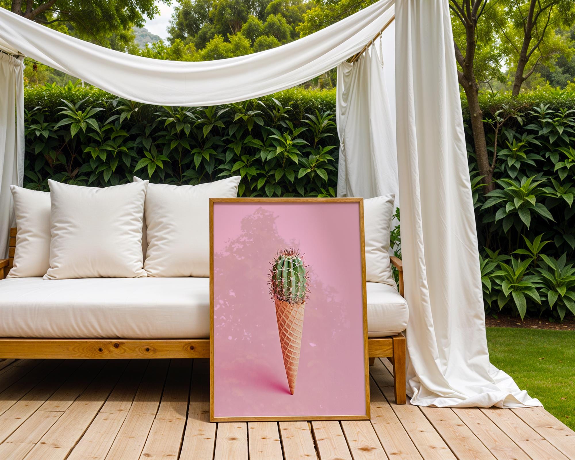 Colourful Prints | Cactus Ice Cream Cone Print | Pink Summer Botanical Art wall art print, modern home decor, unframed artwork by Nomad & Nest