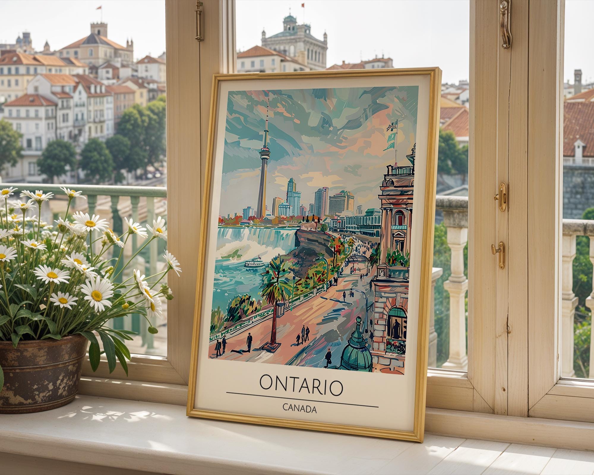 Ontario Canada Travel Wall Art | Niagara Falls & CN Tower Poster | Illustrated Canadian Cityscape Print Decor | Bedroom Decor wall art print, modern home decor, unframed artwork by Nomad & Nest