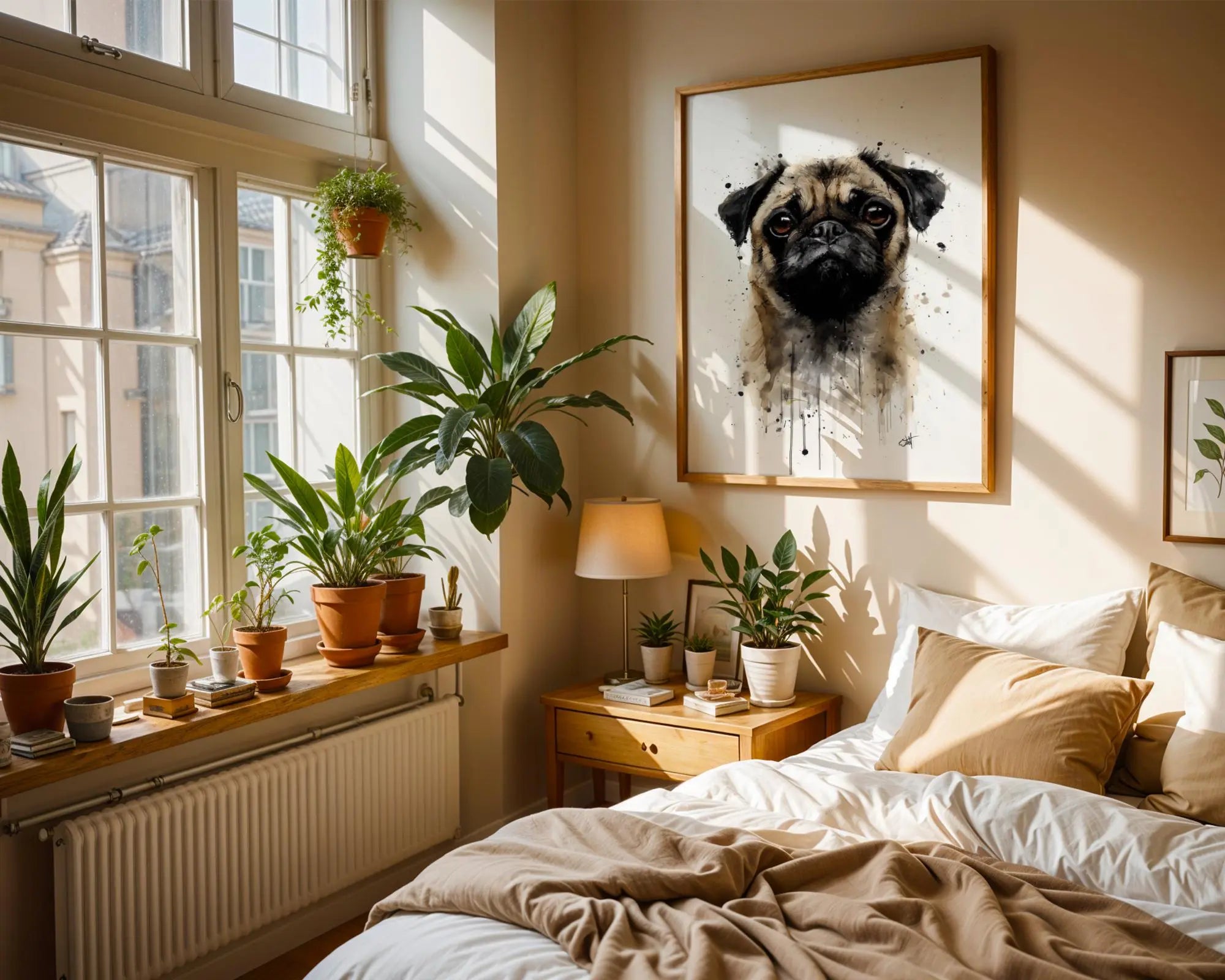 Pug Portrait Watercolour Print, Fawn Dog Wall Art wall art print, modern home decor, unframed artwork by Nomad & Nest