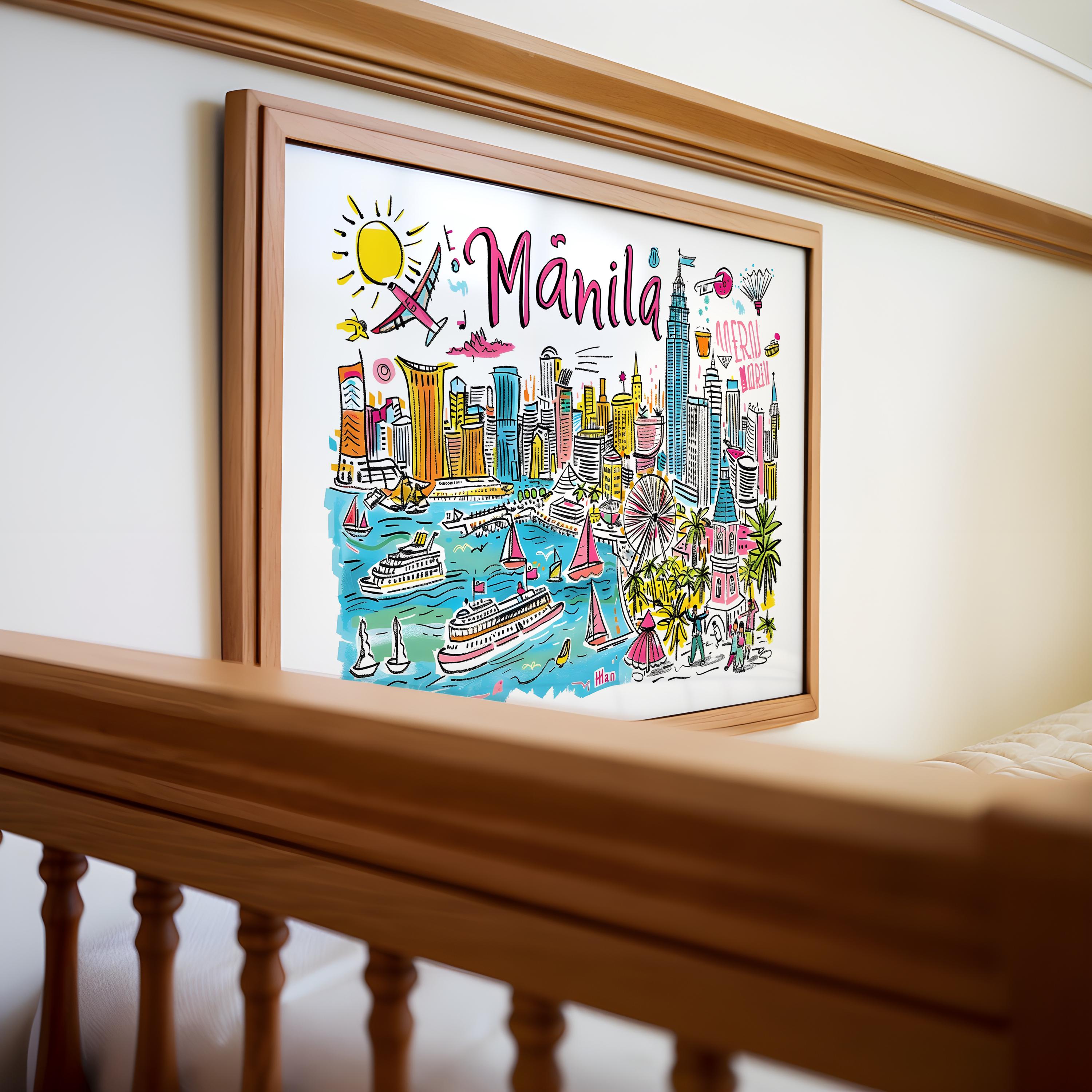 Manila Philippines Art Print | Colorful Cityscape Travel Poster wall art print, modern home decor, unframed artwork by Nomad & Nest