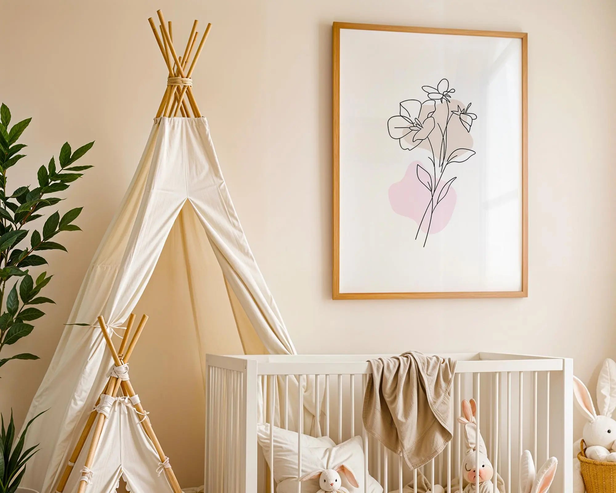 Playroom Ideas | Minimal Line Floral Nursery Wall Art | Boho Botanical Print wall art print, modern home decor, unframed artwork by Nomad & Nest