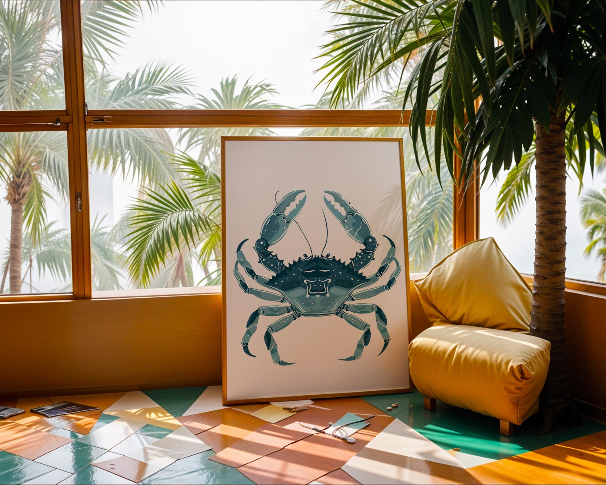 Blue Crab Art Print, Nautical Ocean Coastal Illustration wall art print, modern home decor, unframed artwork by Nomad & Nest