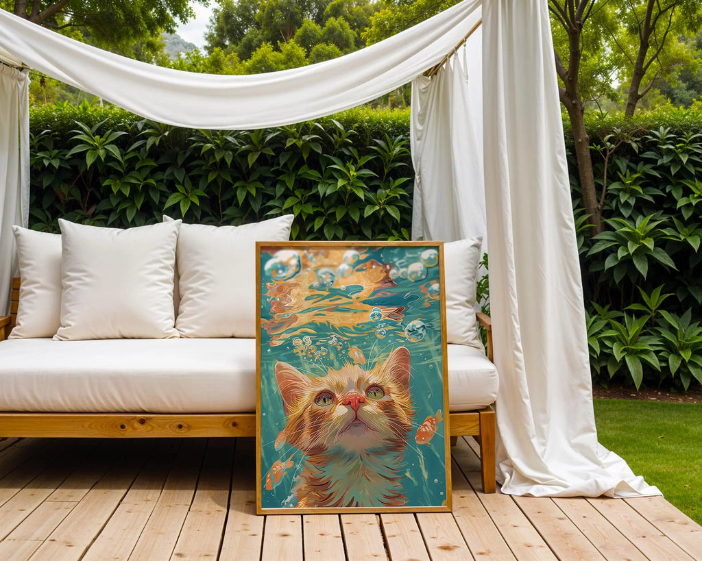 Kitten Underwater Wall Art | Playful Cat Illustration Print wall art print, modern home decor, unframed artwork by Nomad & Nest