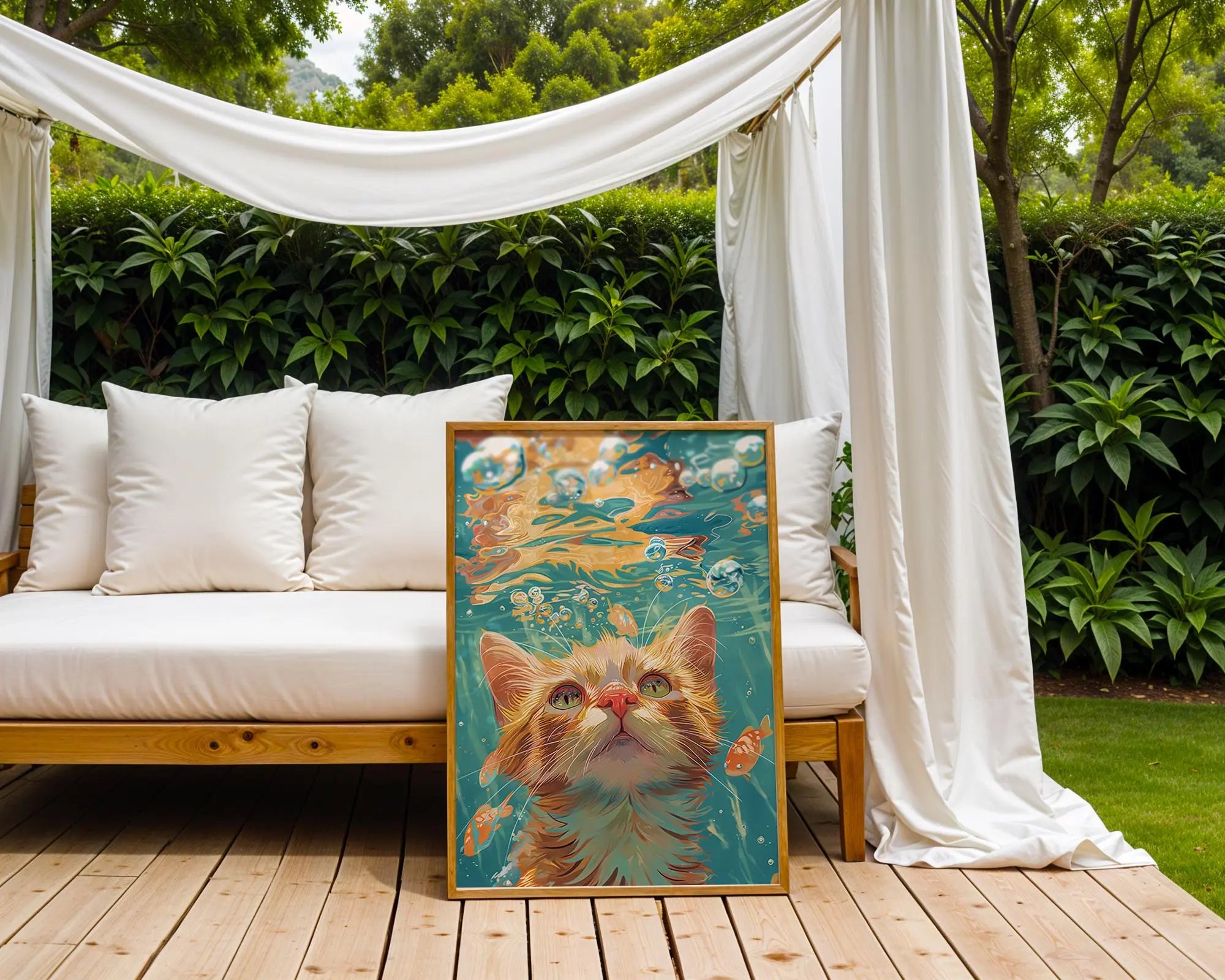 Kitten Underwater Wall Art | Playful Cat Illustration Print wall art print, modern home decor, unframed artwork by Nomad & Nest