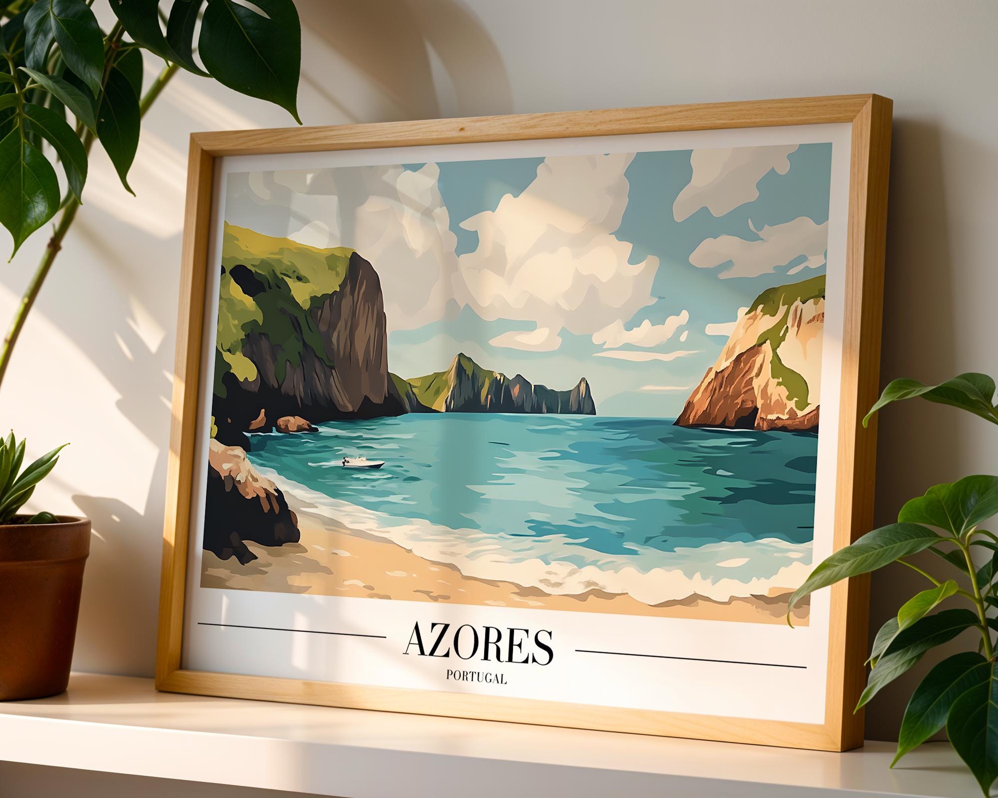 Azores Portugal Travel Poster | Vintage Coastal Island Art Print wall art print, modern home decor, unframed artwork by Nomad & Nest
