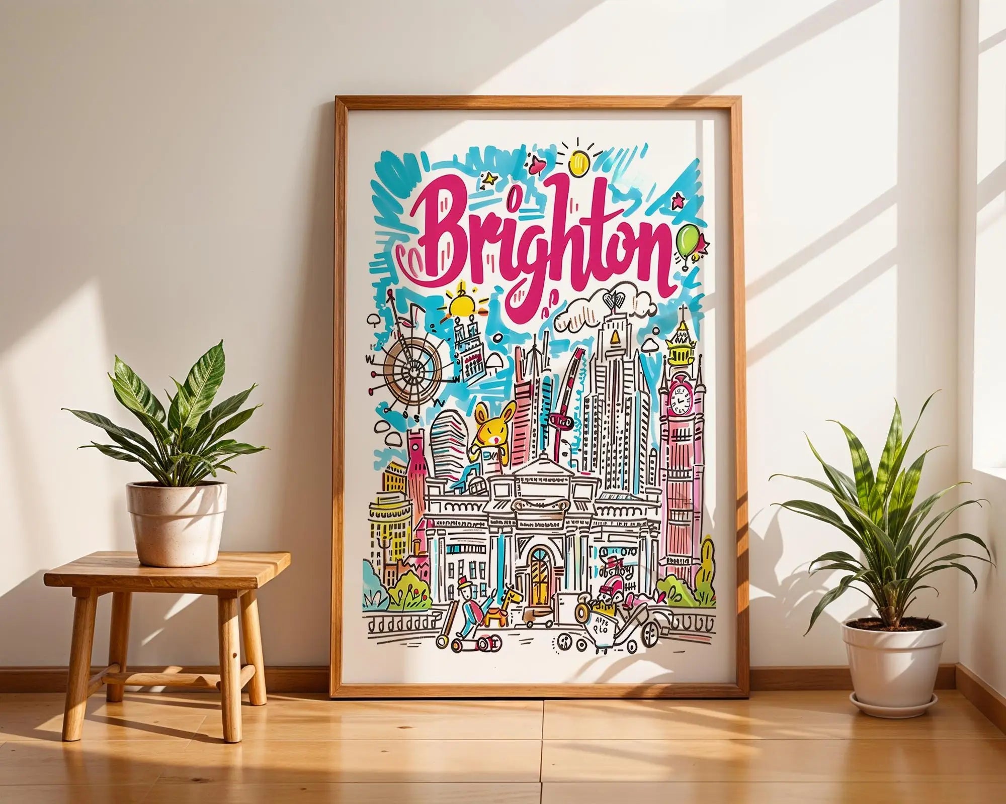 Brighton England Travel Poster | Quirky UK Seaside Art Print wall art print, modern home decor, unframed artwork by Nomad & Nest