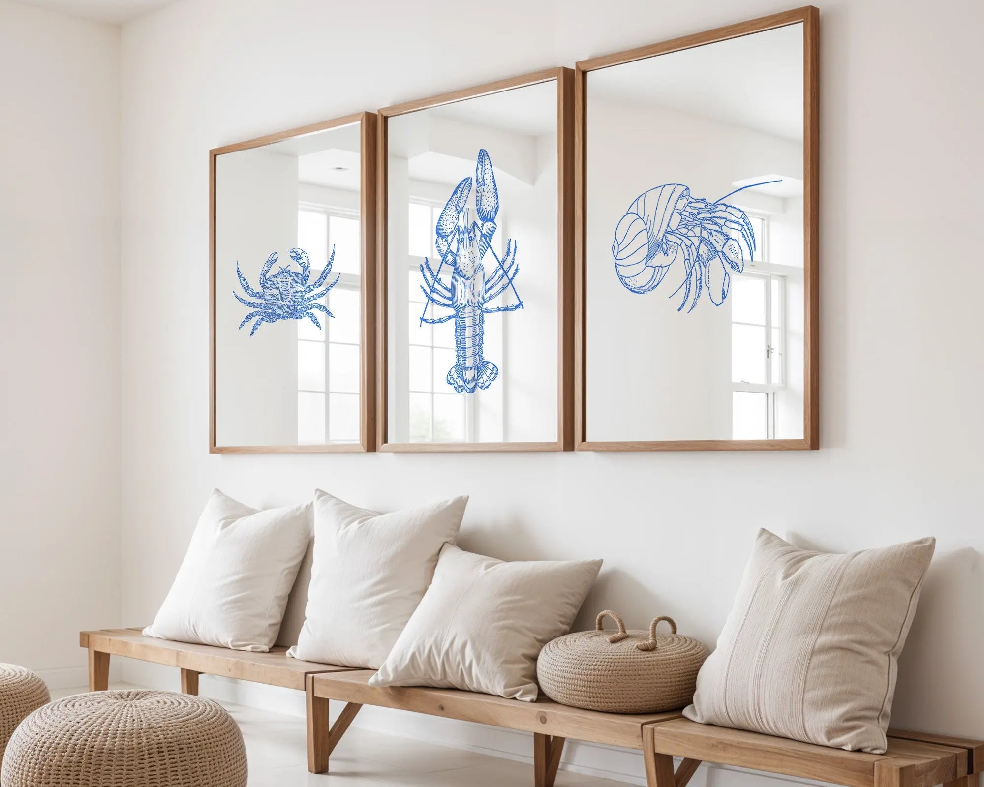 Colourful Prints | Blue Nautical Line Art Print Set | Coastal Marine Wall Decor (Set of 3) wall art print, modern home decor, unframed artwork by Nomad & Nest