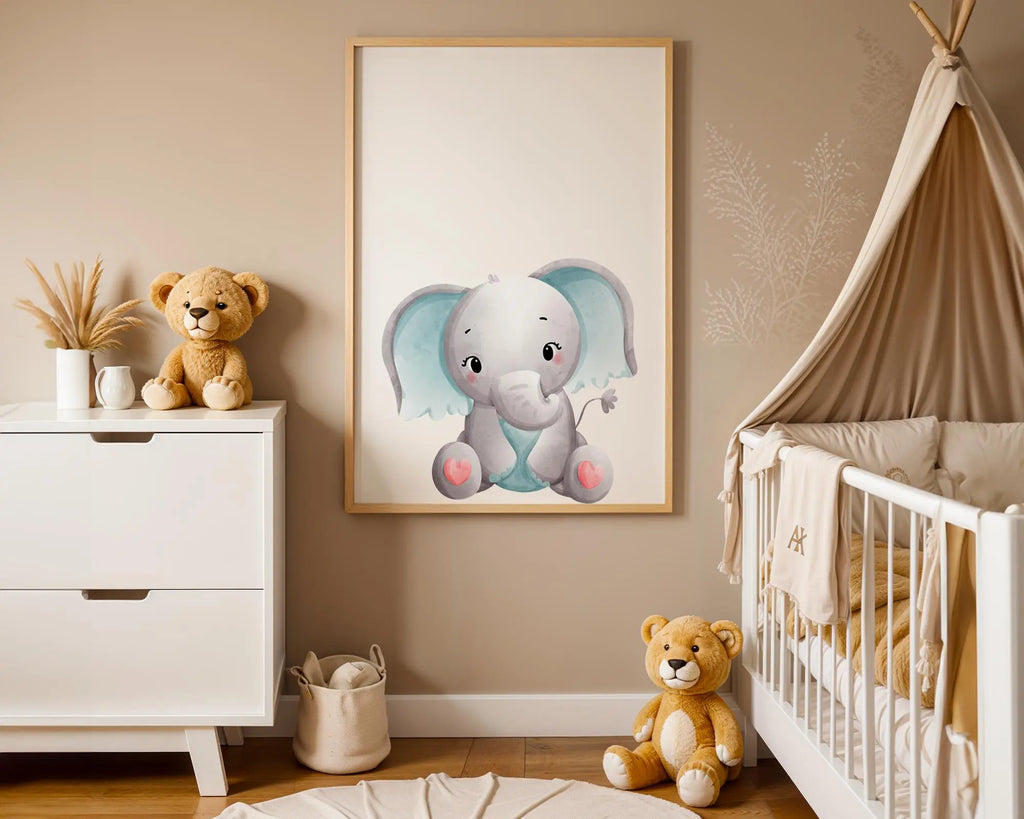 Playroom Ideas | Elephant Nursery Print | Fun Sitting Animal Wall Art wall art print, modern home decor, unframed artwork by Nomad & Nest