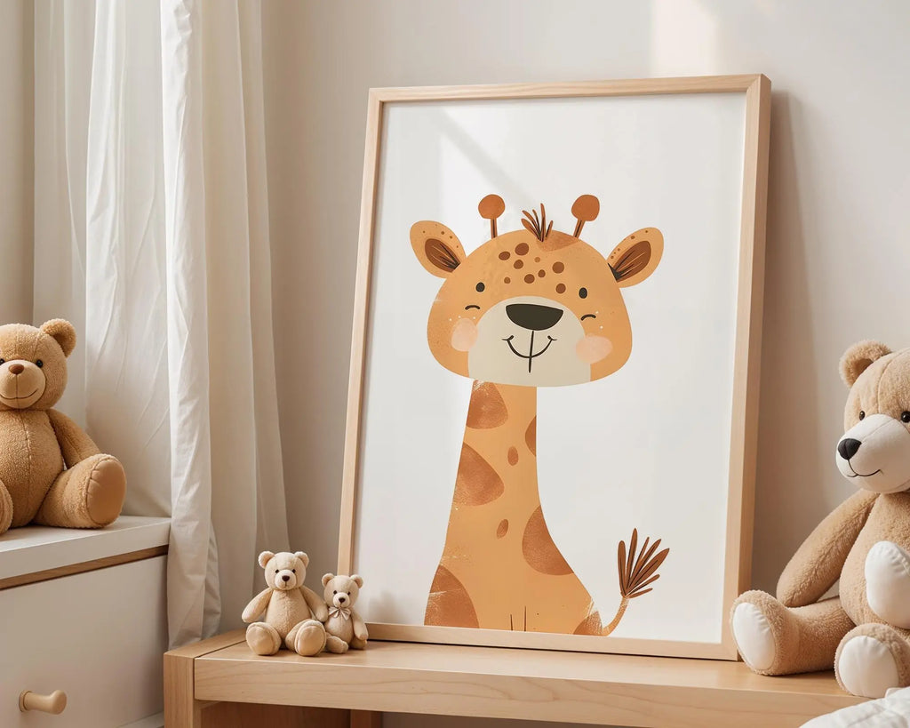 Playroom Ideas | Happy Giraffe Nursery Wall Art | Safari Animal Baby Print wall art print, modern home decor, unframed artwork by Nomad & Nest