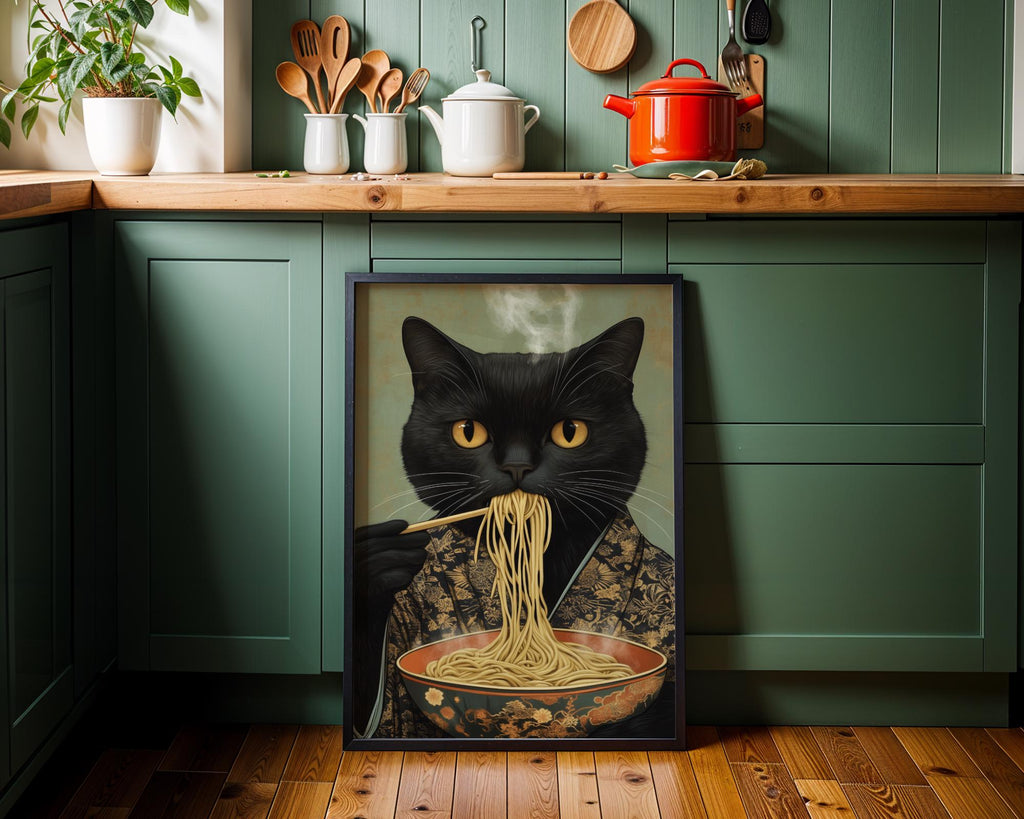 Japanese Poster | Ramen Cat Art Print – Funny  Kimono wall art print, modern home decor, unframed artwork by Nomad & Nest