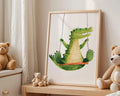 Playroom Ideas | Crocodile Swing Nursery Wall Art | Jungle Animal Baby Print wall art print, modern home decor, unframed artwork by Nomad & Nest