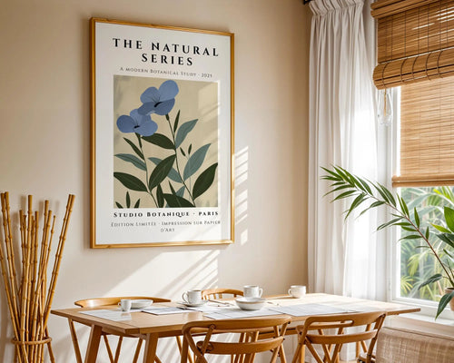 Blue Wildflower Print | Beige Botanical Wall Art wall art print, modern home decor, unframed artwork by Nomad & Nest