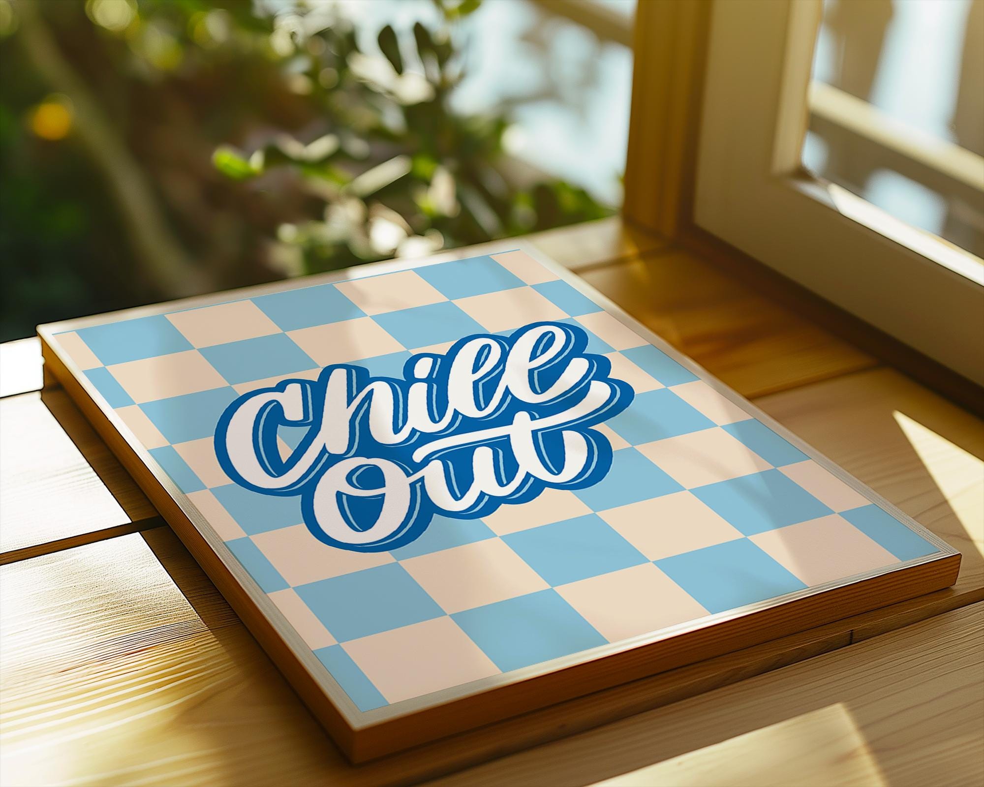 Chill Out Checkered Print | Groovy Blue Beige Retro Wall Art wall art print, modern home decor, unframed artwork by Nomad & Nest