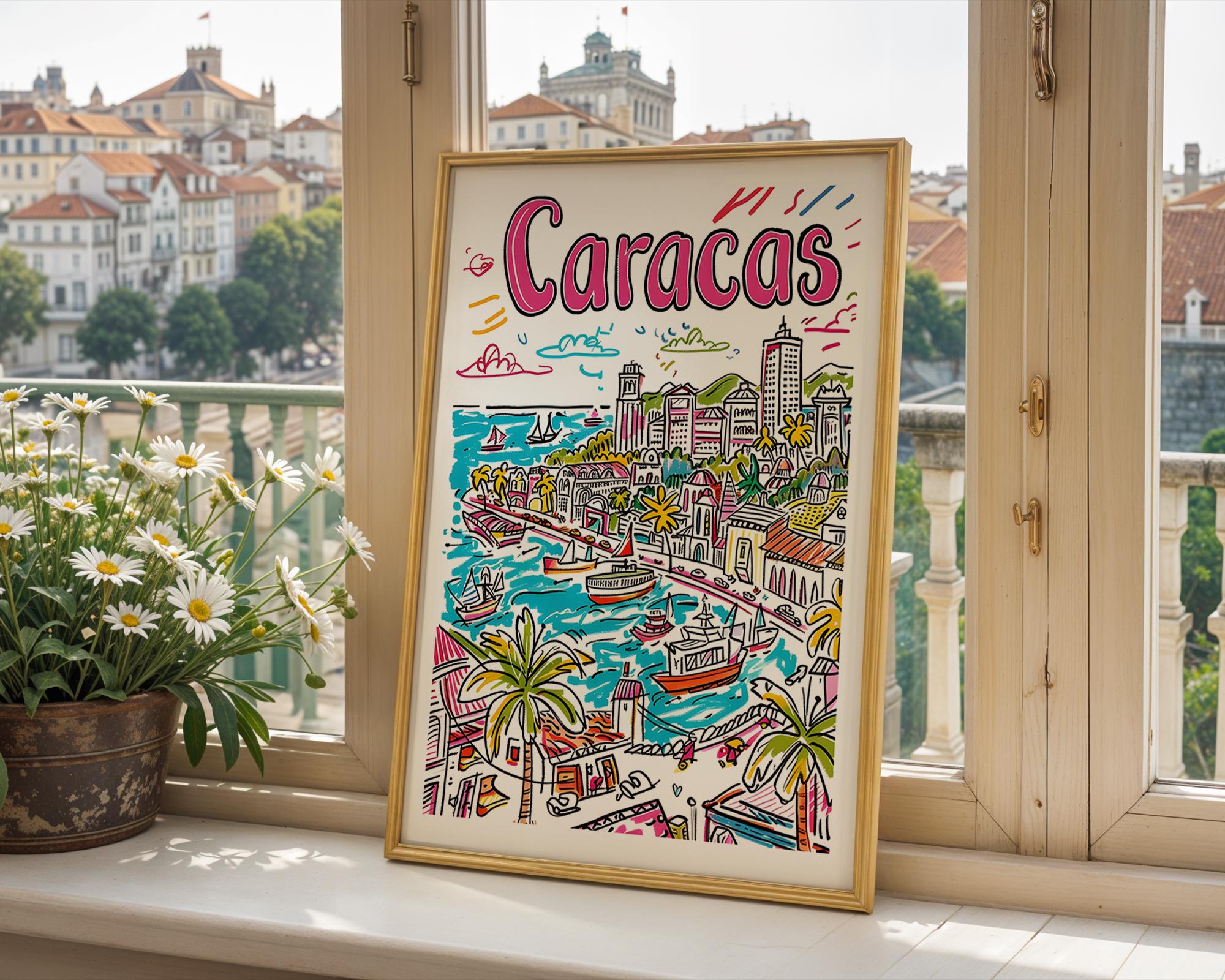 Caracas Venezuela Print | Colorful Cityscape Travel Poster wall art print, modern home decor, unframed artwork by Nomad & Nest