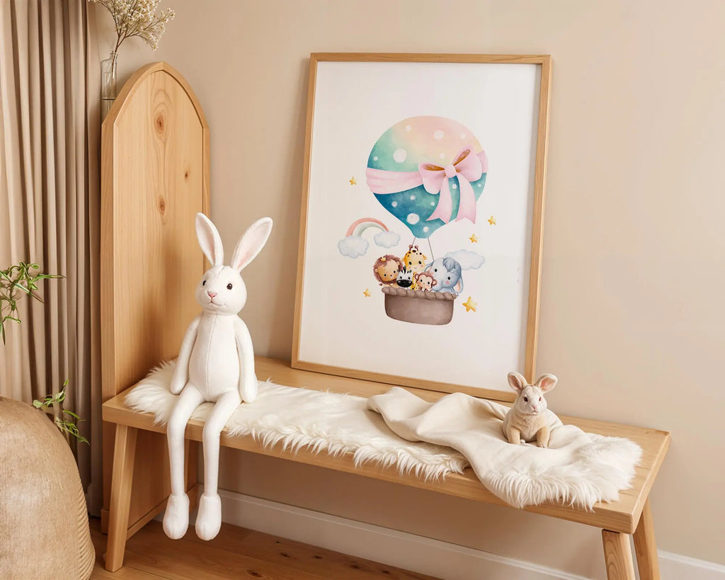 Playroom Ideas | Pink Balloon Nursery Art | Safari Animal Wall Print wall art print, modern home decor, unframed artwork by Nomad & Nest