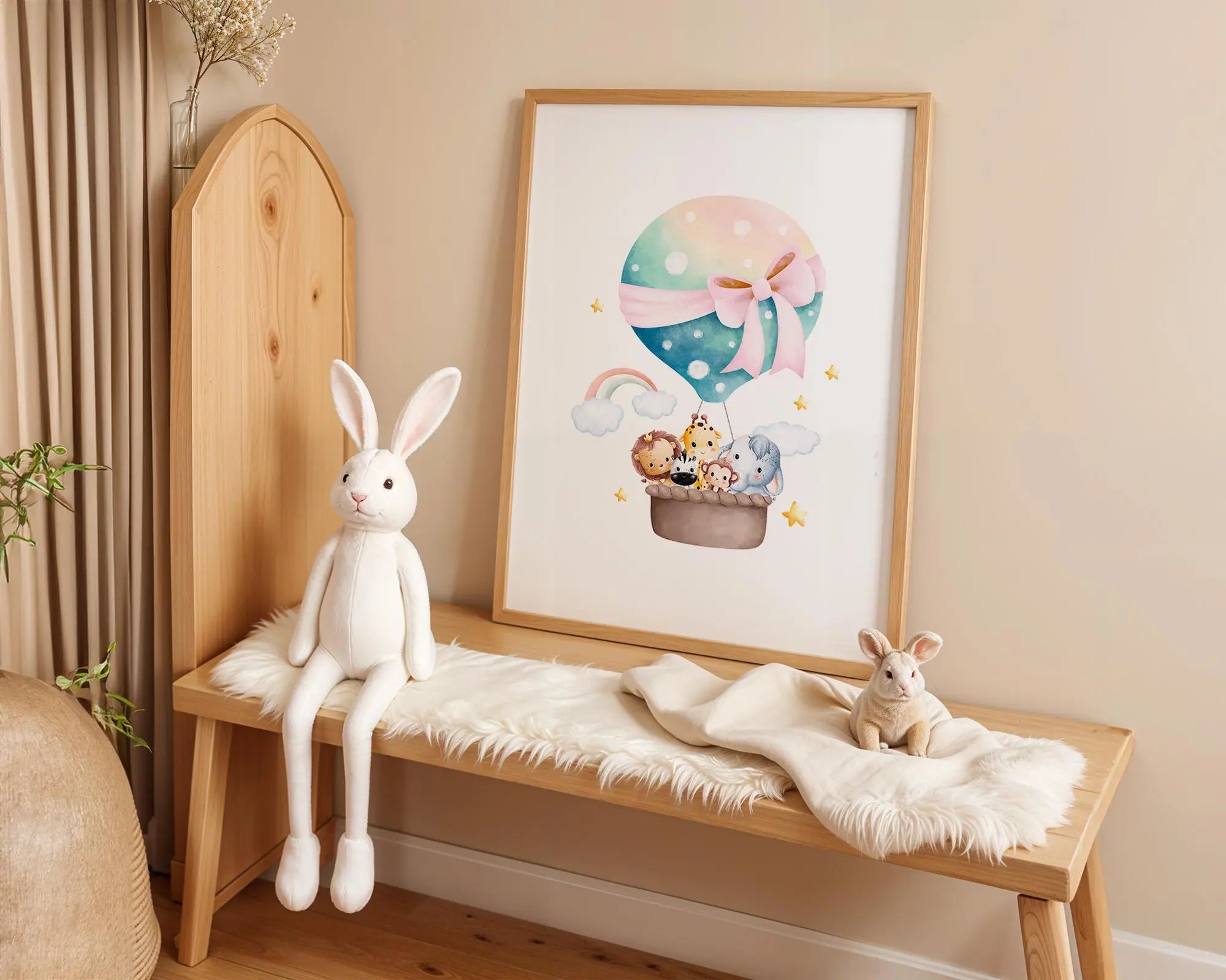 Playroom Ideas | Pink Balloon Nursery Art | Safari Animal Wall Print wall art print, modern home decor, unframed artwork by Nomad & Nest