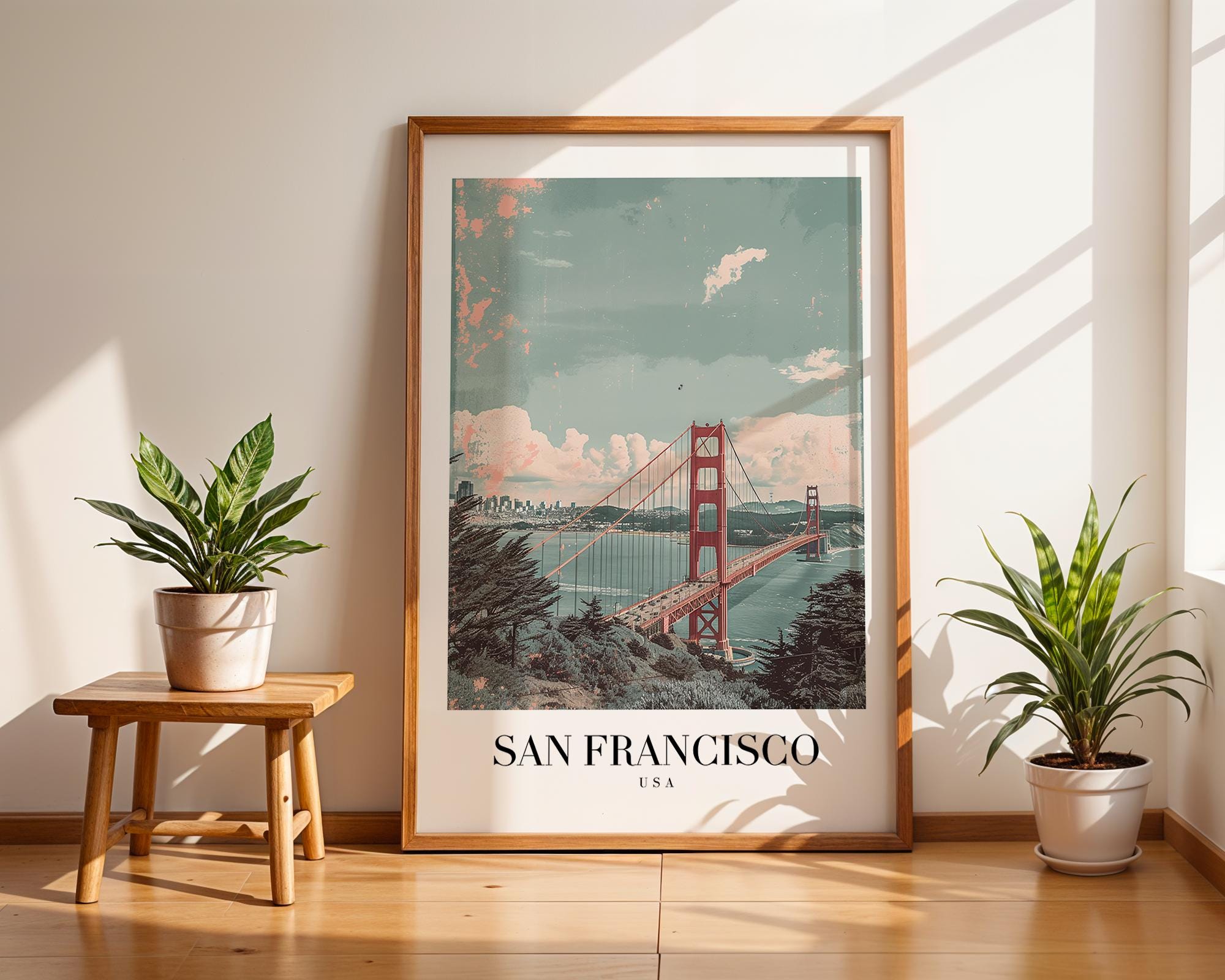 Golden Gate Bridge Print | San Francisco Retro Travel Poster wall art print, modern home decor, unframed artwork by Nomad & Nest