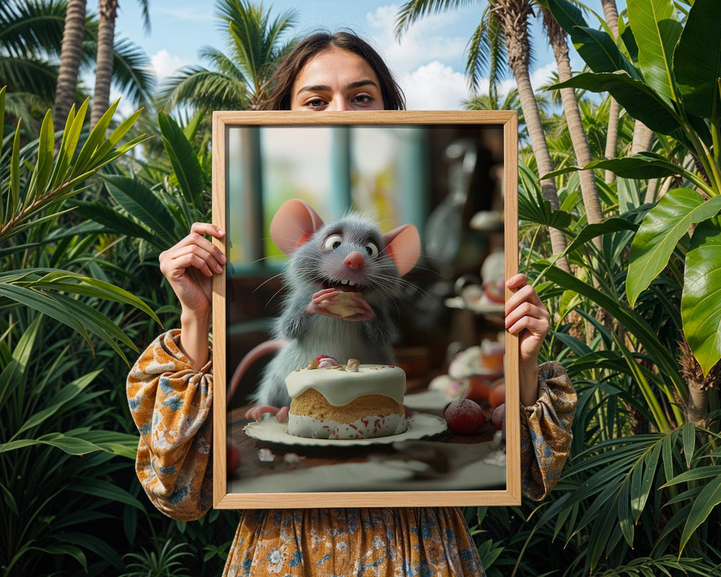 Mouse Eating Cake Kitchen Print | Whimsical Animal Art wall art print, modern home decor, unframed artwork by Nomad & Nest