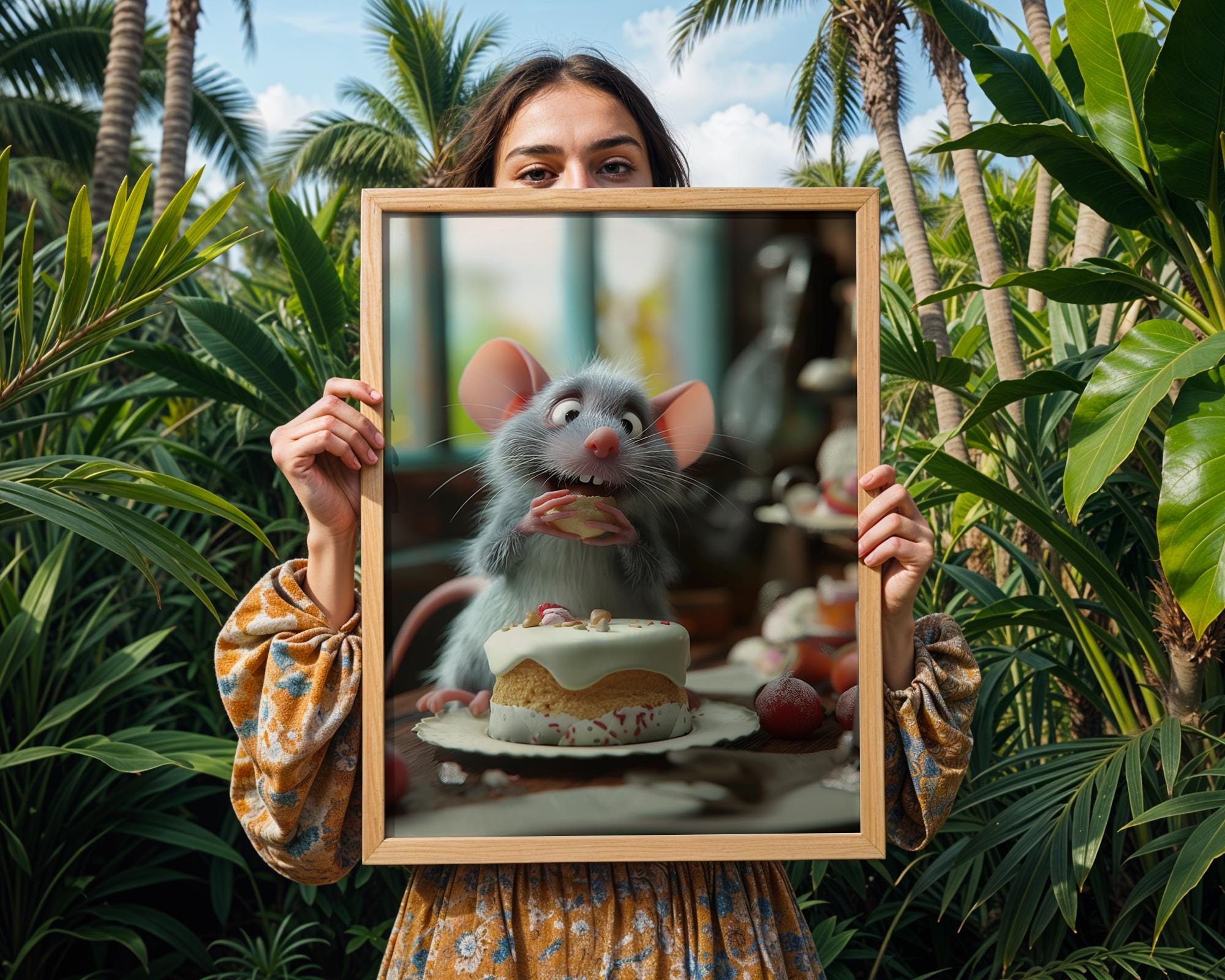 Mouse Eating Cake Kitchen Print | Whimsical Animal Art wall art print, modern home decor, unframed artwork by Nomad & Nest