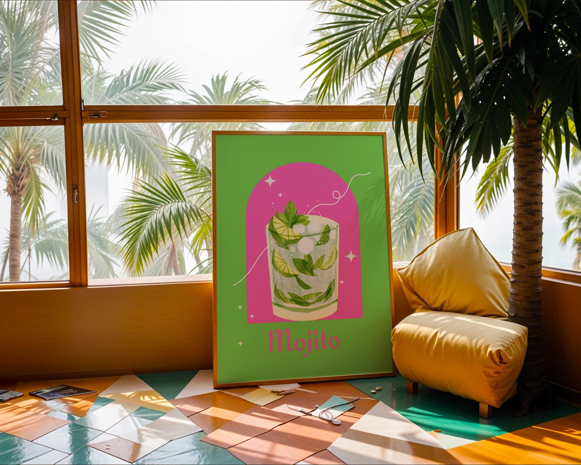Mojito Cocktail Art Print | Tropical Bar, Summer Drink Poster wall art print, modern home decor, unframed artwork by Nomad & Nest
